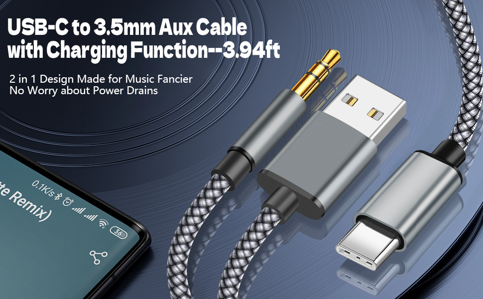 usb c to 3.5mm aux cable with charger