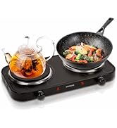 Countertop Double Cast Iron Burner 1800 Watts Electric Hot Plate with Adjustable Temperature 6.1"...