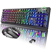 Rechargeable Gaming Wireless Keyboard and Mouse Combo Rainbow RGB LED Backlit Suspended Keycap Me...