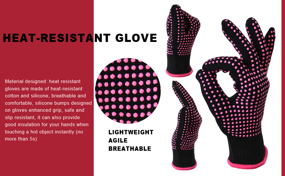 Heat-Resistant Gloves with Silicone Bumps Heat Blocking Gloves for Curling Hair Styling