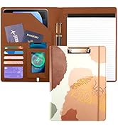 Clipboards Folio Folder Portfolio Binder with Notepad-Pocket Business Card Holder Brown Faux PU L...