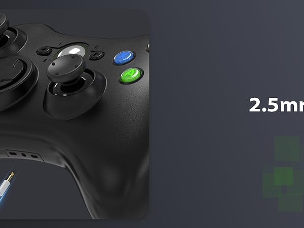 Wired controller with 2.5mm headset audio jack for Xbox 360 and PC voice chat