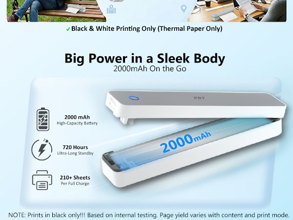 Inkless Portable Printer, Wireless Thermal Printer for Travel