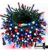 200 LED Red White and Blue Christmas String Lights Outdoor Indoor, 75.8 FT 4th of July Patriotic ...
