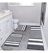 Pauwer Bathroom Rug Sets 3 Piece, Microfiber Non Slip Bathroom Rugs, Absorbent Bath Mats for Bath...