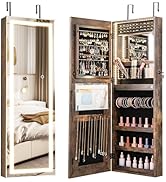 CHARMAID LED Mirror Jewelry Cabinet, Lockable Jewelry Armoire with Adjustable Lighted Full Length...