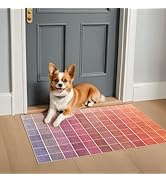 Modern Ombre Mosaic Pink Checkered Rug 2x3, Retro Aesthetic Eclectic Colorful Funky Contemporary,...