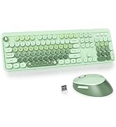 GTSP Typewriter Colorful Green Wireless Keyboard and Mouse Combo, 2.4GHz Full-Size Retro Cute Off...
