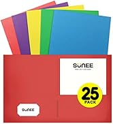 SUNEE Folders with Pockets(25/Pack, Assorted Colors), 2 Pocket Folders Fit Letter Size Paper, Pap...