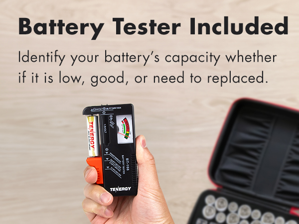 Includes battery tester to see if there's still power in the batteries