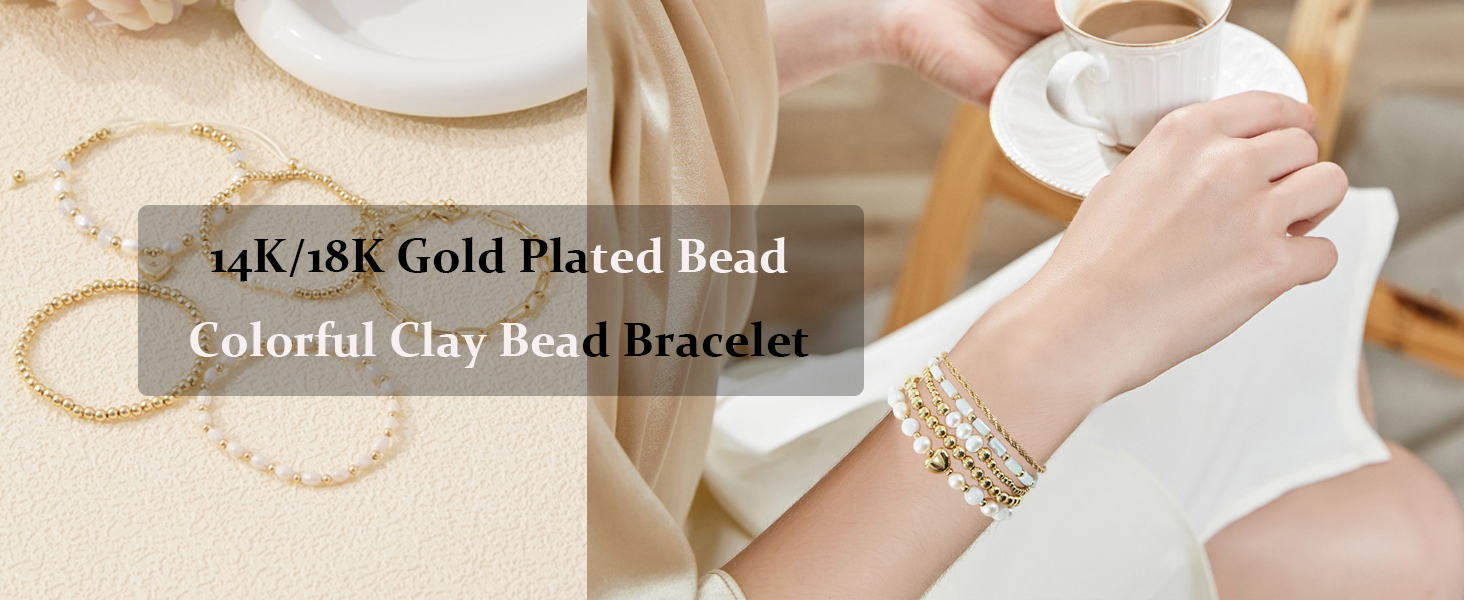 GOOJIDS Surfer Heishi Clay Bead Bracelets