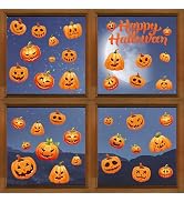 hapray Halloween Thanksgiving Window Stickers, 9 Sheets Fall Pumpkins Window Clings Party Decorat...