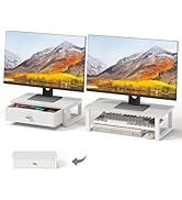 WOHOMO Dual Monitor Stand Riser with Drawers, Desk Organizers for 2 Monitors, Desktop Storage Sta...