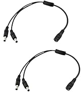 UpperFu 2pcs CCTV DC Power Splitter Cable 5.5mm x 2.5mm Female Jack to 2 Male Splitter Connector ...