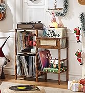LELELINKY Record Player Stand, Vintage Brown Wood Record Holder with Vinyl Storage Holds up to 30...