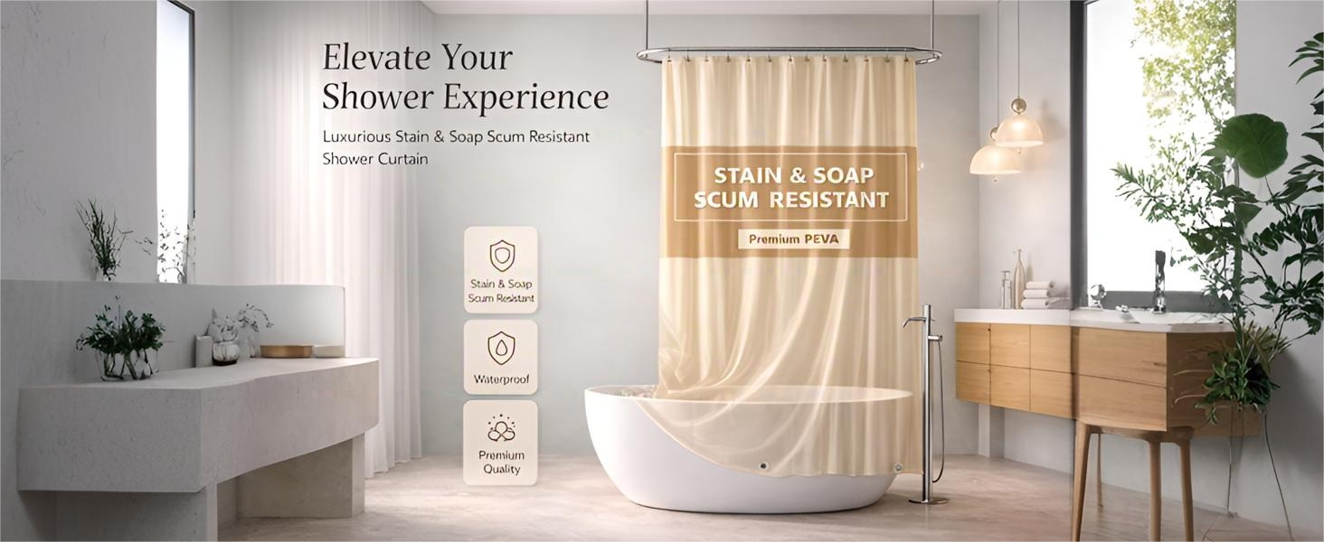 beige shower curtain liner waterproof bath liner PEVA plastic shower curtain transparent