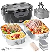 Geveniss Electric Lunch Box Food Heater - 80W Fast Heating Lunch Box (12V/24V/110V) - Dual 1.5L S...
