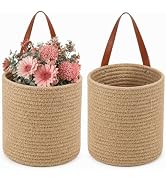 YOUEON Set of 2 Jute Hanging Basket 7.8" x 6.7", Small Wall Hanging Planter Baskets, Natural Jute...