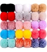 BQTQ 30 Pieces Faux Rabbit Fur Pom Pom DIY Fluffy Balls Pom Pom with Elastic Loop for Hats Keycha...