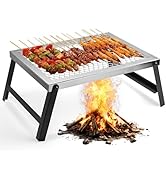 Anbte Folding Campfire Grill, 16" x 12" Heavy Duty Steel Mesh Grate Chrome Finish with Folding Le...