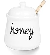 Honey Jar with Dipper and Lid, Ceramic Honey Pot 12oz, White
