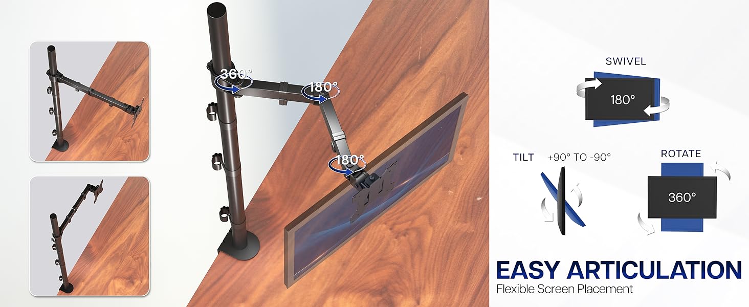 tall monitor mount adjustable desk stand clamp grommet tilt swivel rotate ergonomic setup