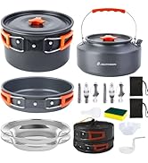 DINITHRON 18-Piece Camping Cookware Set, Non-Stick Lightweight Pot Pan Kettle,Large 2.8L Pot,Alum...