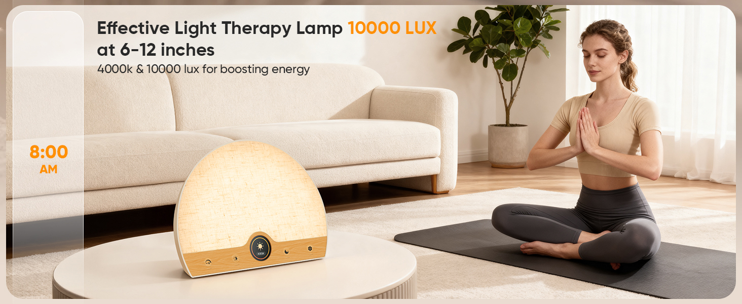 Light Therapy Lamp and Sunrise Alarm Clock 2-in-1, 10000 Lux Happy Therapy