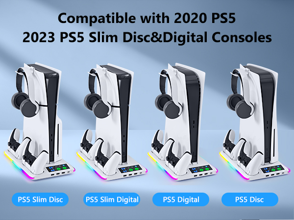 PS5/PS5 Slim Cooling &amp; Charging Station with Cooling Fan,PS5/ PS5 Slim Stand for Disc