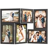 WARM&amp;LOVE 6 Picture Frame, 4x6 Six Folding Hinged Photo Frames, Rustic Wood Desk Family Photo Col...