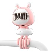 KinYiLO Cute Bunny Stroller Fan for Baby Portable, 4000mAh Detachable 4 Speeds Rechargeable Cooli...
