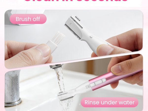 Cleaning the trimmer head by brushing and rinsing it under running water