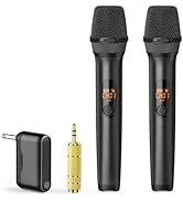 Wireless Two Microphone System with Dual-Channel Receiver, Professional UHF Metal Dual Handheld C...