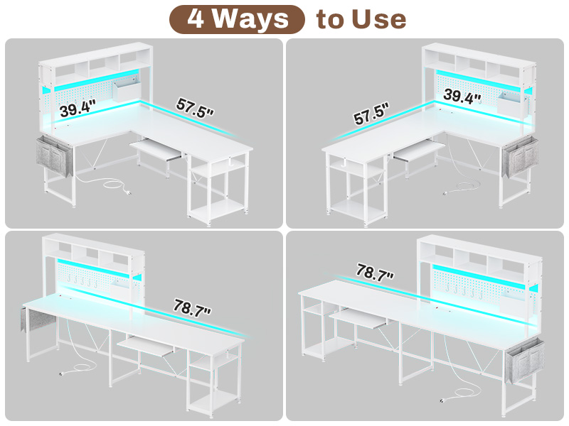SEDETA White L Shaped Office Desk, Corner Computer Desk 