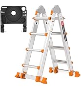 Valeo Ladder 14FT, Multi Position 4 Step Ladder Extension, Anti-Slip A Frame Folding Ladder with ...