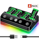 Rechargeable Xbox Controller Battery Pack Charging Station,4x6200mWh Xbox Battery Pack with Fast ...