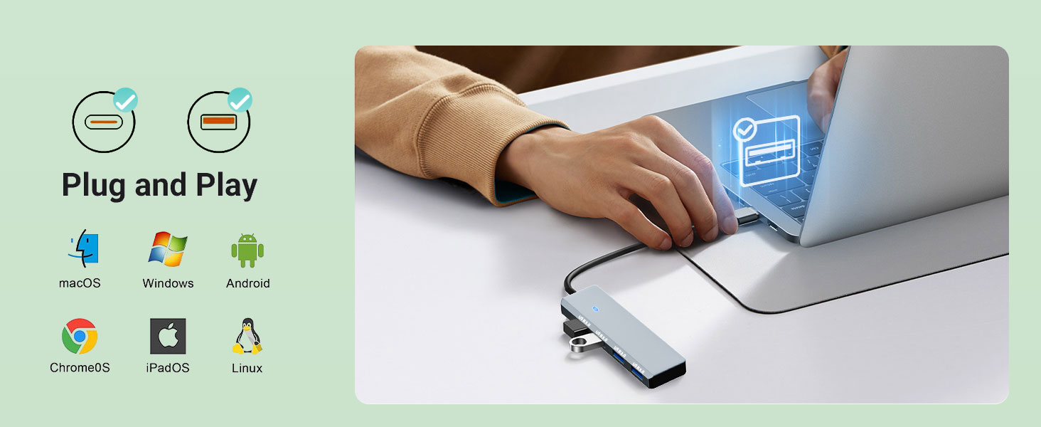 USB 3.0 Hub,4 Port USB Splitter Extender Portable Adapter for Keyborad, Mouse, Windows