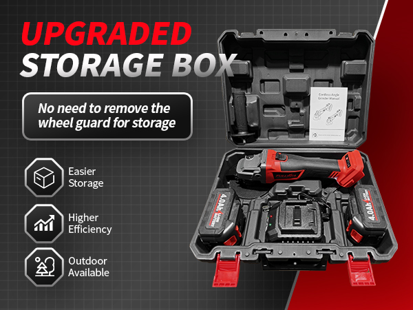 FULLYEA Cordless Angle Grinder 4-1/2 inch Electric Grinder Tool Kit for Wood Metal Cutting