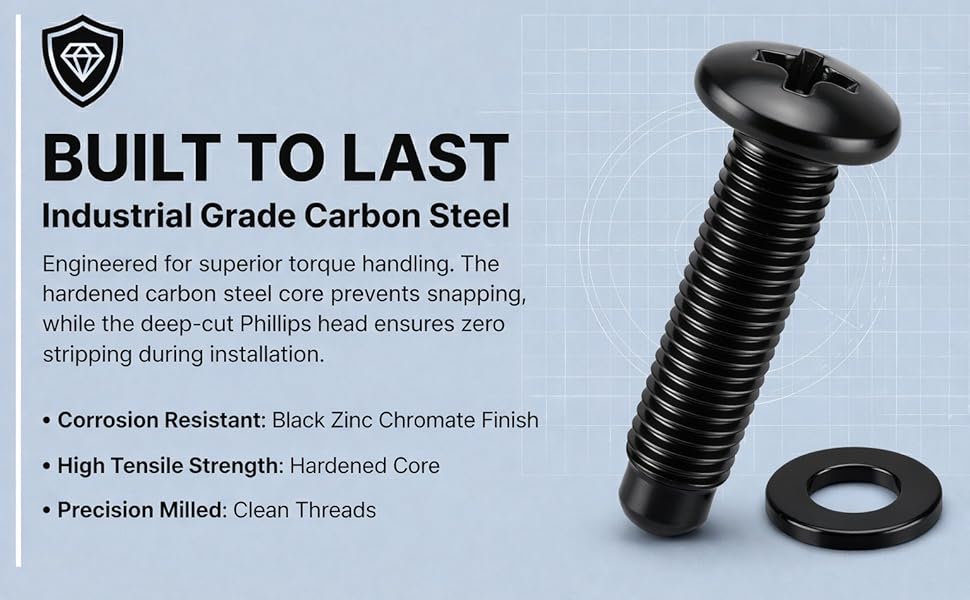 Carbon Steel, Black Zinc Finish, Rust Resistant, Truss Head