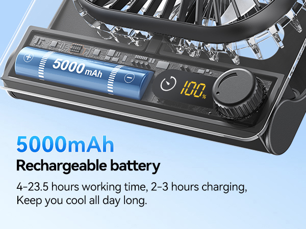 5000mAhRechargeable battery fan portable desk fan