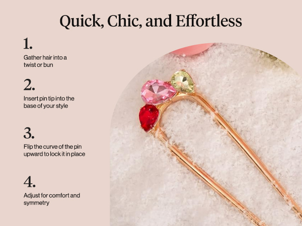Kitsch Metal Gemstone French Hair Pin - Red, Pink &amp;amp; Green