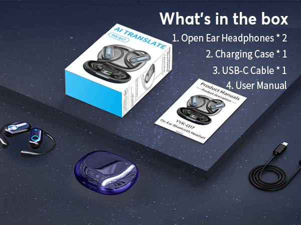 AI Live Translation Earbuds Bluetooth 6.1 Sport Open Ear Headphones