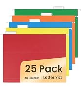 SUNEE Hanging File Folders Assorted Colors, 25 Pack File Folders Letter Size with 1/5-cut Tabs, S...