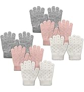 EvridWear Boys Girls Magic Stretch Gripper Gloves 6 Pairs Assortment, Kids Winter Warm Gloves Chi...