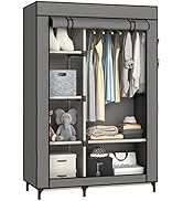 Buzowruil Portable Closet Wardrobe - 6-Shelf Storage with Hanging Rail, Non-Woven Fabric, Dust-Re...