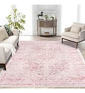 KUTA Area Rug 5x7 Pink, Vintage Washable Rugs for Living Room Ultra Soft Non-Slip Bedroom Rug Flo...