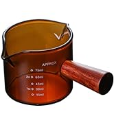 Luxshiny Espresso Cups with Wood Handle, 75ML Double Spout Glass Measuring Cup with Dual Scale Es...