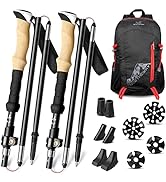 Odoland Trekking Poles Hiking Poles, 2 Pack Collapsible Lightweight Hiking Walking Sticks with Ba...
