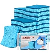 HOMERHYME Non-Scratch Cellulose Scrub Sponges 24 Pack, Kitchen Sponge with Double-Side &amp; Ergonomi...