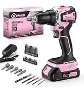 Aowei 20V Brushless Cordless Lithium-Ion Drill Set, Compact Design, Pink Rechargeable Lithium-Ion...